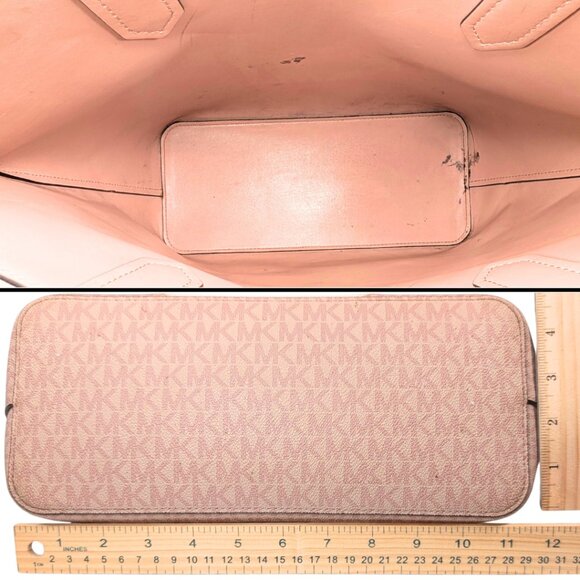 Michael Kors Montgomery MK Signature Leather Pink Rose Gold Chevron Large Tote - Picture 5 of 9